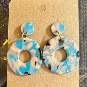 NEW Faux Stone Swirl Polymer Clay Round Dangle Stud Earrings